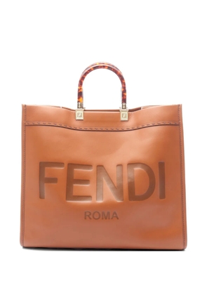 Fendi Pre-Owned 2010s large Sunshine logo-embossed leather tote bag - Brown