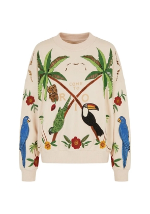 FARM Rio bird-embroidered sweatshirt - Neutrals