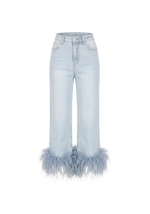 TWENTY FOURHAITCH Arcade feather-trim cropped jeans - Blue