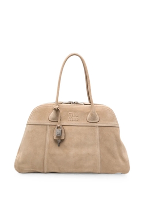 Miu Miu logo-embossed suede tote bag - Neutrals