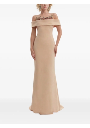 Gemy Maalouf floral-beaded off-shoulder dress - Neutrals