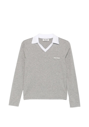 Miu Miu logo-patch V-neck sweater - Grey