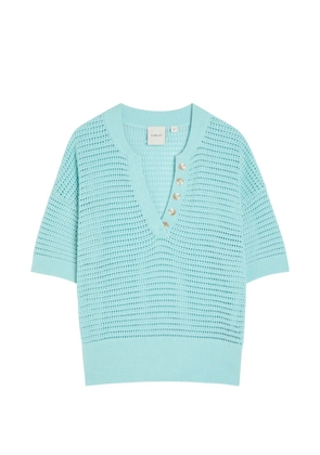 Varley Callie open-knit button-detail polo shirt - Blue