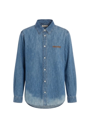 Miu Miu logo-embroidered denim shirt - Blue