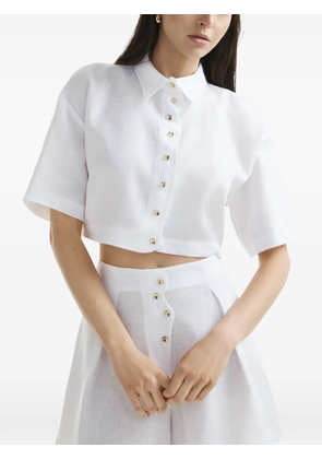 Mia Peculiar Wave linen cropped shirt - White