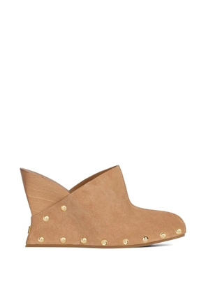 Balmain wedge clogs in wood and suede - Neutrals