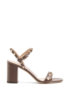Valentino Garavani Rockstud sandals in grainy calfskin with strap 80mm - Brown