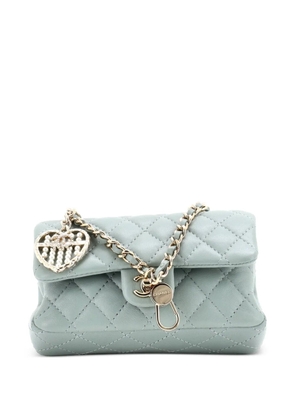 CHANEL Pre-Owned CC Heart Charm Double Flap Hook Bag Quilted Lambskin with Faux Pearls and Crystals Mini clutch bag - Green