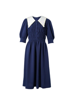 Ashley Williams smocked embroidered-collar dress - Blue