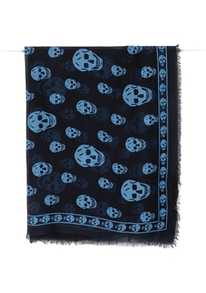 Alexander McQueen skull-print frayed scarf - Black