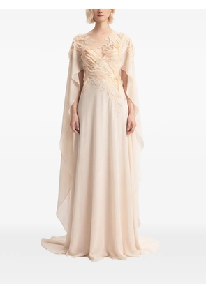 Gemy Maalouf embroidered ruffled-sleeve dress - Neutrals