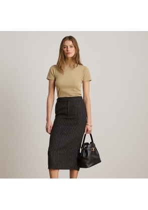 Chalk-Stripe Linen Pencil Midi Skirt
