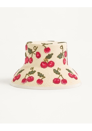 Valentino Garavani Cherryfic Straw Bucket Hat Woman NATURAL/RED L