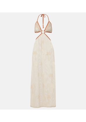 Johanna Ortiz Embroidered cutout mesh midi dress