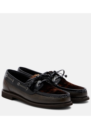 Brunello Cucinelli Monili calf hair-trimmed leather boat shoes