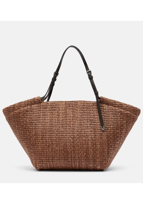 Brunello Cucinelli Large leather-trimmed raffia-effect tote bag