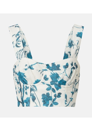 Erdem Floral cotton and linen crop top