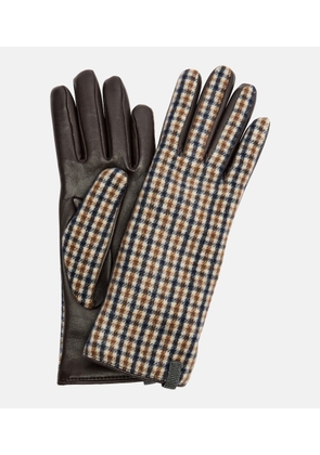 Brunello Cucinelli Monili checked virgin wool and leather gloves
