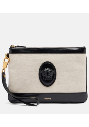 Versace Riviere leather-trimmed canvas pouch