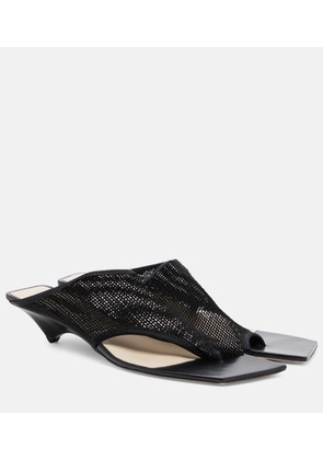 Christen Edge Stretch leather-trimmed mesh mules