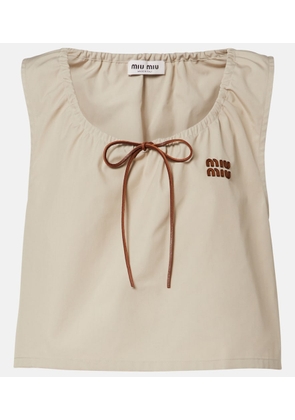 Miu Miu Leather-trimmed cotton-blend crop top