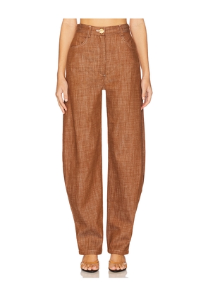 MATTHEW BRUCH High-Waist Barrel Wide Leg in Brown. Size 2. Also in 0.