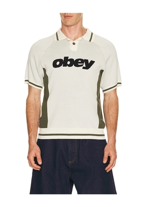 Obey Sport Knitted Polo in Cream. Size M. Also in S, L, XL/1X.