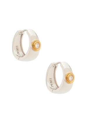 Luv AJ The Luna Bezel Hoops Earring in Metallic Silver.