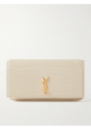 SAINT LAURENT - Cassandre Croc-effect Leather Phone Case - Neutrals - One size