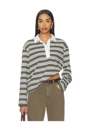Rag & Bone Kelly Stripe Polo Long Sleeve in Green. Size S. Also in XS, M.