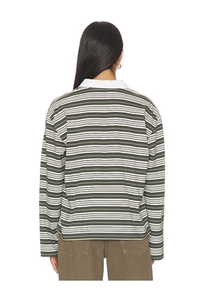 Rag & Bone Kelly Stripe Polo Long Sleeve in Green. Size S. Also in XS, M.