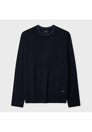 PS Paul Smith Navy Contrast-Collar Merino Wool Sweater Blue