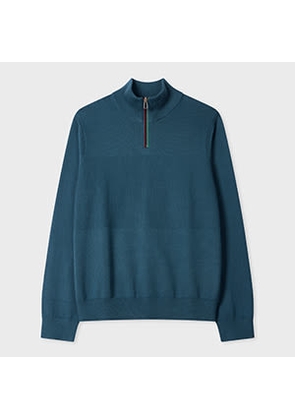 PS Paul Smith Teal 'Sports Stripe' Quarter Zip Sweater Blue