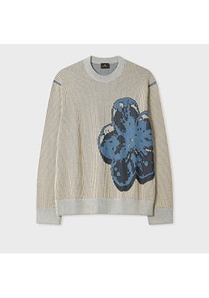 PS Paul Smith Grey and Blue 'Zine Floral' Cotton Sweater White