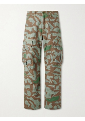 Cherry Los Angeles - Camouflage Paint-splattered Cargo Wide-leg Trousers - Men - Green - UK/US 28