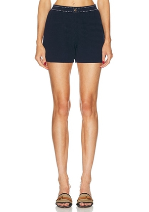 VERSACE Knit Mini Short in Navy - Navy. Size 38 (also in 36, 40, 42).