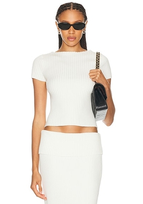 L'Academie Jordin Short Sleeve Rib Top in Ivory - Ivory. Size S (also in XS, XXS, M, L, XL).