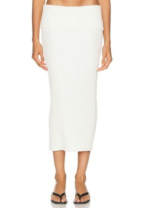 L'Academie Jordin Foldover Rib Midi Skirt in Ivory - Ivory. Size S (also in XS, XXS, M, L, XL).