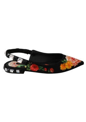 Dolce & Gabbana Black Floral Crystal Slingbacks Flats Shoes - EU35/US4.5