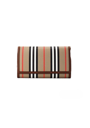 Burberry Hannah Icon Stripe Archive Tan E-Canvas Leather Wallet Crossbody Bag