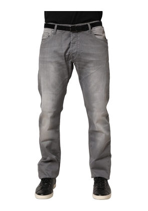 GF Ferre Gray Washed Mid Waist Straight Men Denim Trouser Jeans - W38
