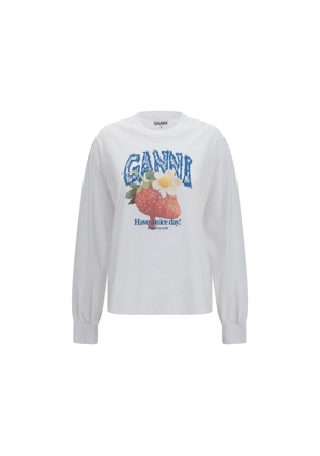 Ganni White Cotton Long Sleeve T-Shirt - L