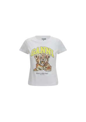 Ganni White Cotton T-Shirt - L