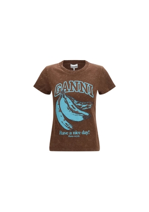 Ganni Brown Cotton T-Shirt - L