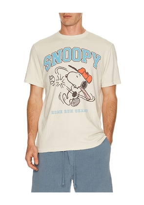 Junk Food Snoopy Home Run Champ Tee in Cream. Size S. Also in M, L, XL/1X.