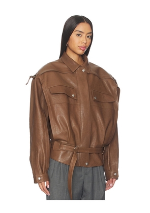 Magda Butrym Belted Leather Bomber Jacket in Brown. Size 38. Also in 34.