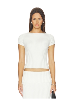 L'Academie Jordin Short Sleeve Rib Top in Ivory. Size XS. Also in XXS, S, M, L, XL.