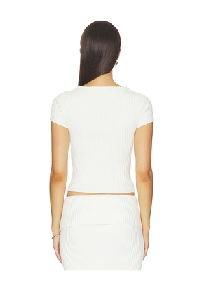 L'Academie Jordin Short Sleeve Rib Top in Ivory. Size XS. Also in L, M, S, XL, XXS.