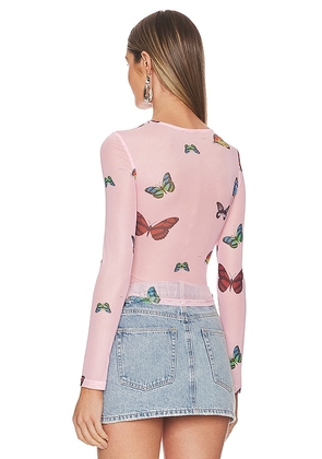 superdown Ari Butterfly Mesh Top in Pink. Size S. Also in XS, XXS.