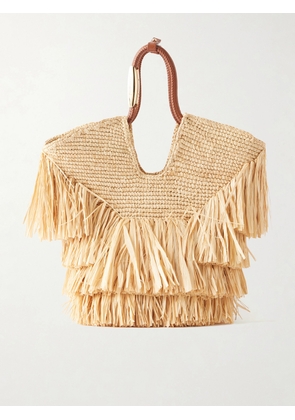 Zimmermann - Goldentime Small Leather-trimmed Fringed Raffia Tote - Neutrals - One size